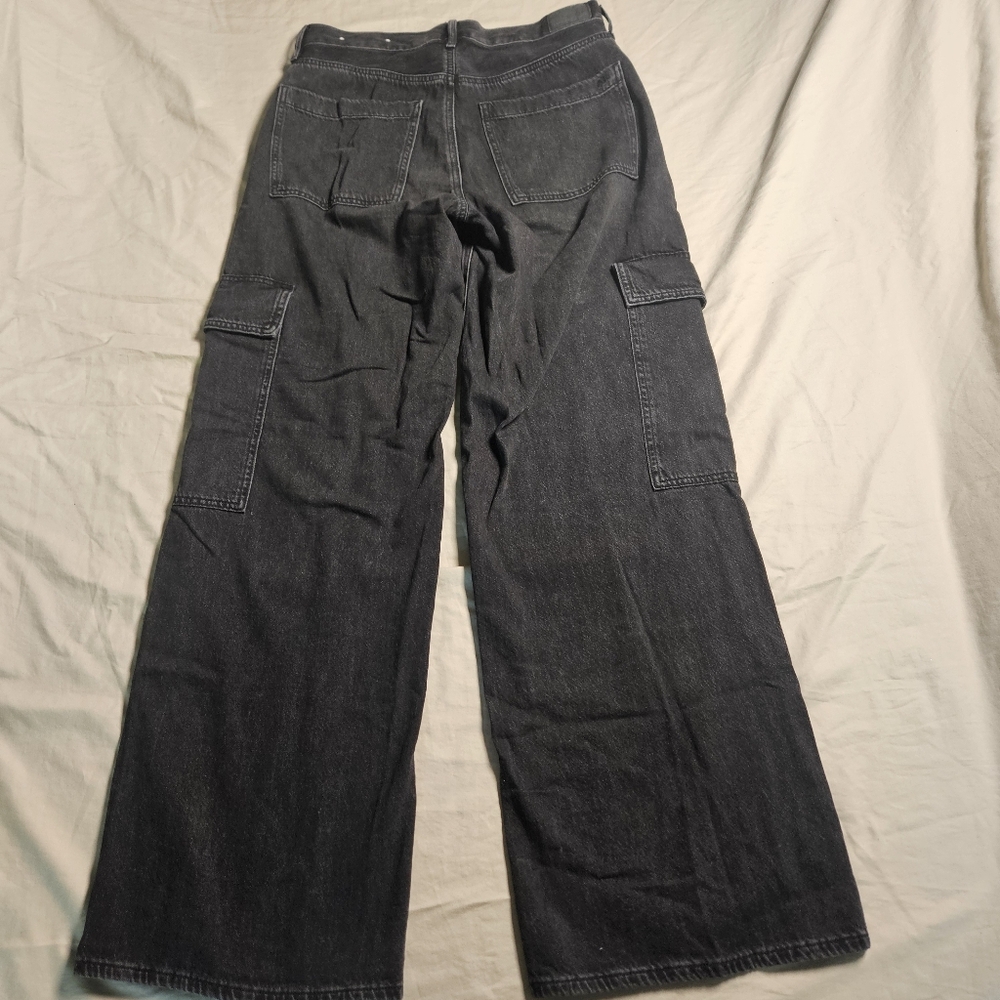 American Eagle Baggy Cargo Wide Leg Jeans Women's Size 6 Super‎ High Rise Black - Picture 12 of 13